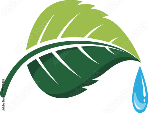 Refreshing green leaf with a glistening blue water drop, symbolizing the pure essence of nature, hydration, and ecological balance for a fresh environment