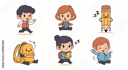 Adorable Cartoon Characters Depicting School Life and Education.