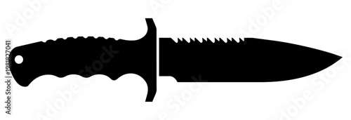 Survival knife with serrated blade black silhouette graphic icon