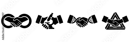 Handshake icon set for partnership, science, genetics and risk agreement