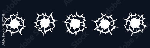 Cracked bullet holes vector set showing impact and damage