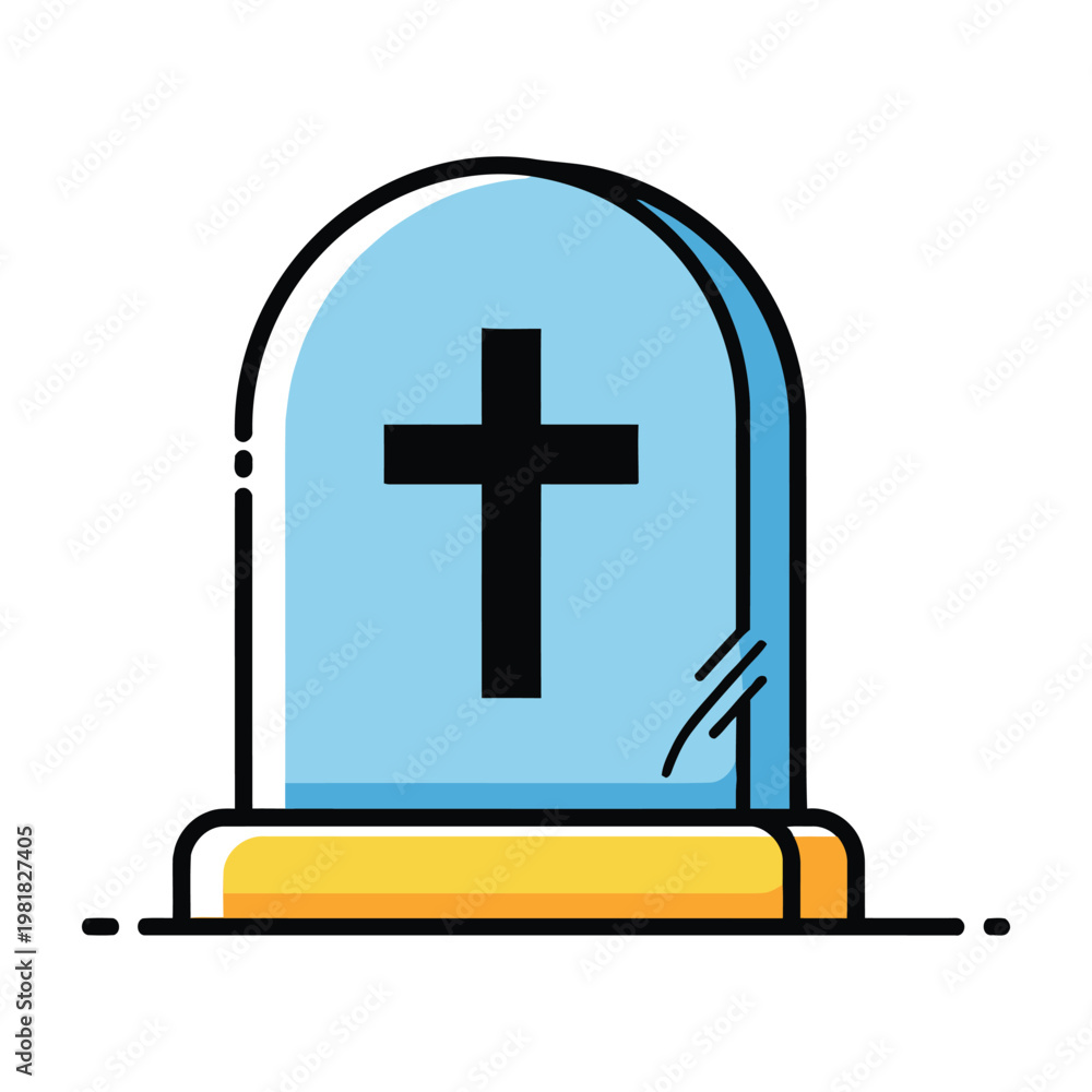 Fototapeta premium Tombstone icon with a Christian cross symbol flat design for cemetery and funeral service concepts