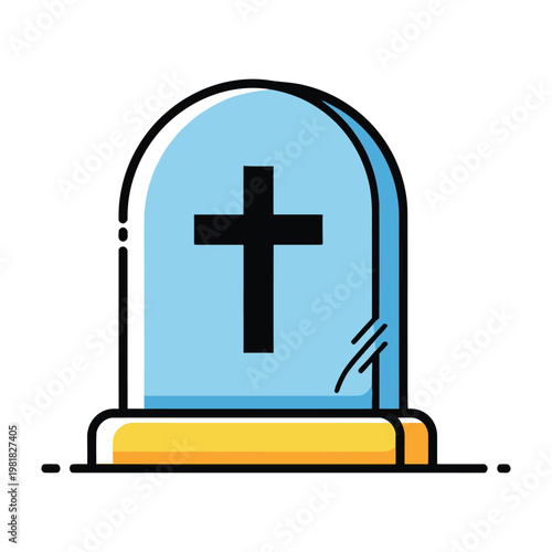 Tombstone icon with a Christian cross symbol flat design for cemetery and funeral service concepts
