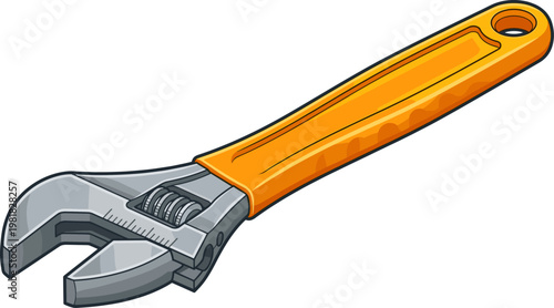 Adjustable spanner wrench with bright orange handle for plumbing work