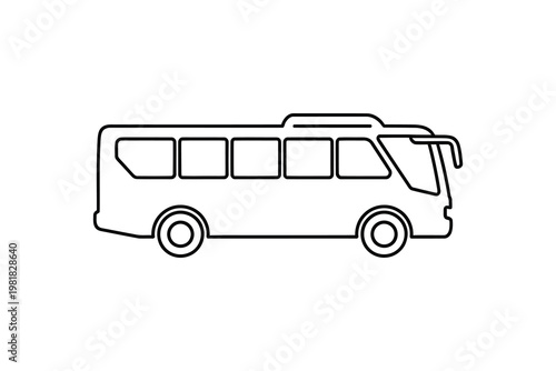 Simple black and white line drawing of a passenger bus isolated on transparent background