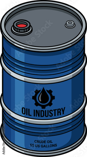 Blue industrial barrel stores crude oil for the industry