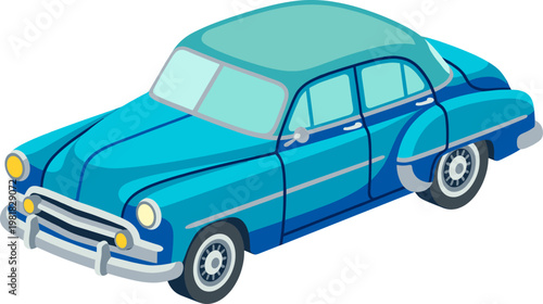 Classic vintage blue sedan from the 1950s with chrome accents