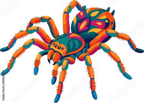 Colorful tarantula spider showcases vibrant patterns on its legs