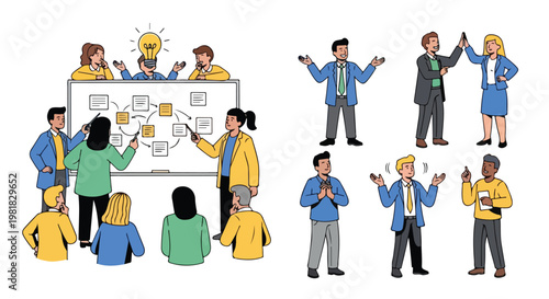 Set of 10 Business Meeting and Team Collaboration Vector Illustrations