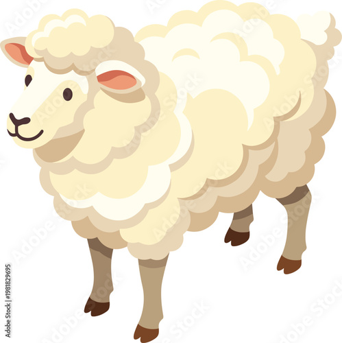Fluffy white sheep character standing in a simple illustration