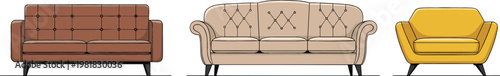 Sofa Collection Featuring Modern Living Room Couches Upholstered Furniture Seating Interior Decor Illustrations for Home Design Projects