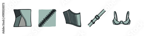 Lingerie and Garment Details Icons - Hand-Drawn Corset Panel, Seam, Side Corset, Strap, and Bra