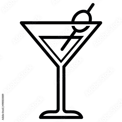 Martini Cocktail Glass Icon With An Olive Garnish Minimalist Line Art Style Black And White Sign