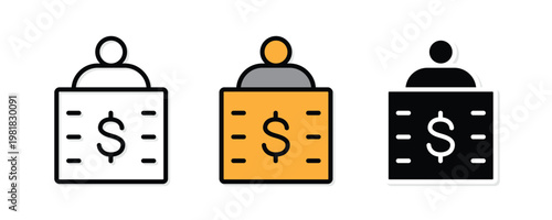Bank teller or customer service icon with dollar sign for financial assistance banking desk and money management