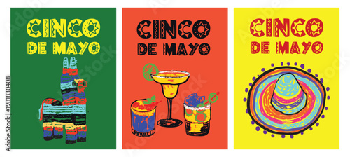 Minimalist Mexican Poster Set with Cinco de Mayo Inspired Cultural Elements