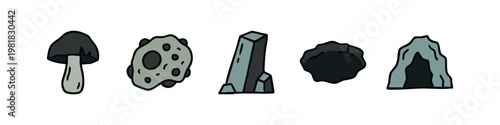 Set of Hand Drawn Geology and Cave Entrance Icons