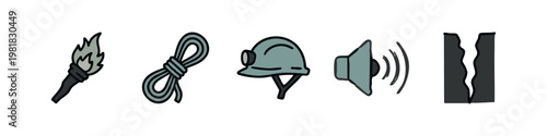 Hand Drawn Mining and Cave Exploration Equipment Icons