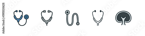Medical Stethoscope Icon Set with Different Styles and Tree Symbol