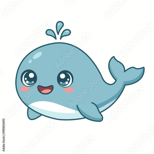 Cute Kawaii Blue Whale Cartoon Illustration