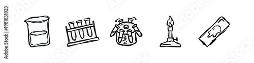 Chemistry Laboratory Equipment Hand Drawn Outline Sketches