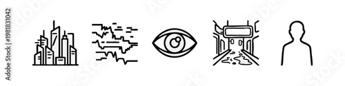 Abstract Urban, Data, Eye, and Human Outline Sketch Icons