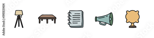 Home Furniture, Communication, and Office Supplies Icon Set