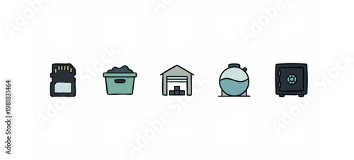 Data Storage, Waste Management, and Security Icon Set