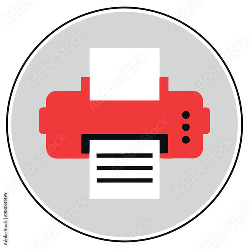 Red printer icon with paper output