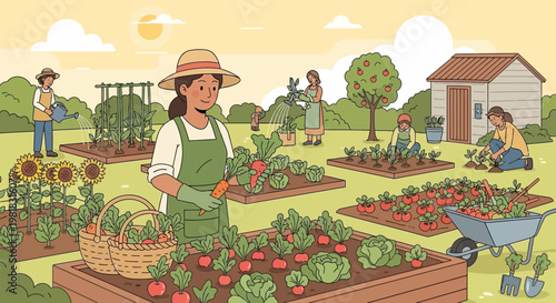 Woman farmer tending to fresh vegetables in a garden.