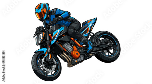 Professional motorcyclist riding sportbike in blue racing gear