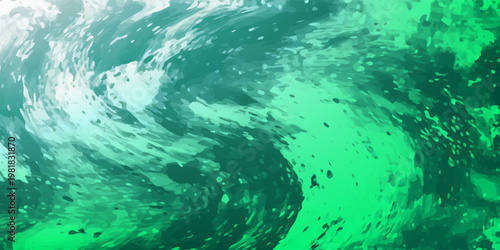 Abstract Turquoise Wave Background With Swirling Green Paint Texture and Fluid Motion Energy