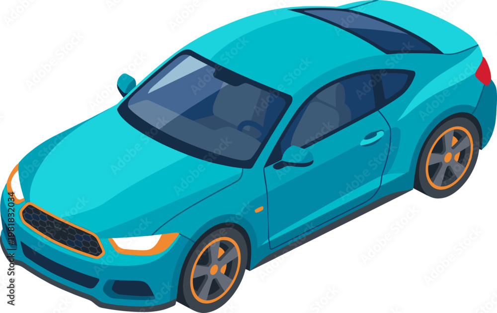Obraz premium Sleek teal sports car coupe in an isometric perspective