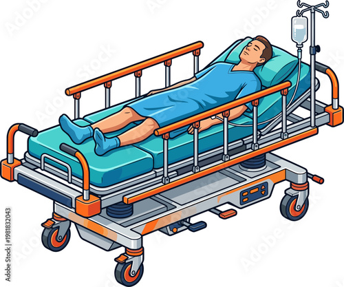 Sick patient resting on medical gurney with intravenous therapy