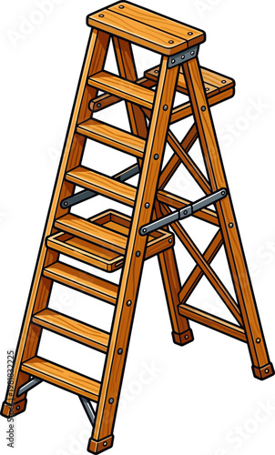 Tall wooden a-frame stepladder for construction and painting work
