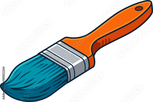 Tapered paintbrush dipped in blue paint for artistic work