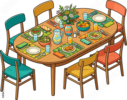 Wooden dining table set for a healthy family meal