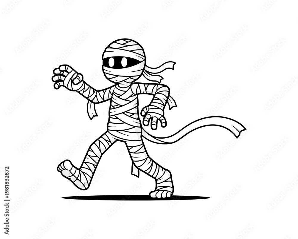 Fototapeta premium Cartoon mummy walking with determined stride