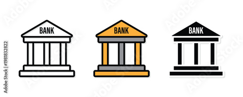 Bank building icon for financial institution mortgage loan and secure banking services for web and mobile apps