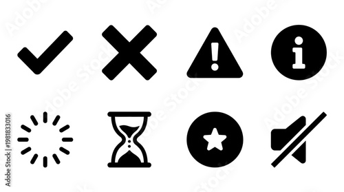 vector, ui, icon, interface, design, app, web, check, mark, success, cancel, error, x, warning, alert, exclamation, information, info, loading, refresh, progress, clock, time, schedule, star, favorite