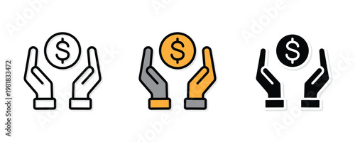 Hands holding dollar coin icon for financial protection investment and wealth management concept illustration