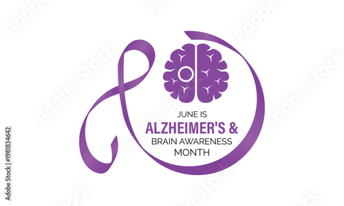 June Alzheimer s awareness banner design. Brain health concept. Clean vector illustration. EPS 10 format. Brain icons and human profiles to represent memory loss and neurological care.
