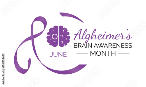 June Alzheimer s awareness banner design. Brain health concept. Clean vector illustration. EPS 10 format. Brain icons and human profiles to represent memory loss and neurological care.