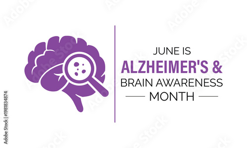 June Alzheimer s awareness banner design. Brain health concept. Clean vector illustration. EPS 10 format. Brain icons and human profiles to represent memory loss and neurological care.