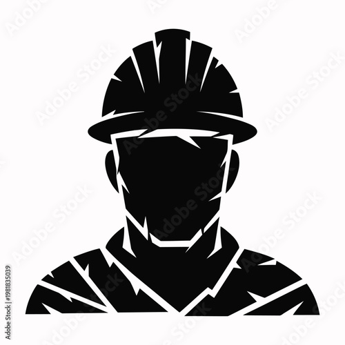 Black silhouette icon of a construction worker wearing a hard hat male person