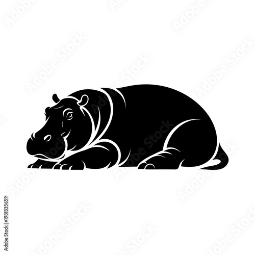 Black hippopotamus, vector illustration, animal silhouette, wildlife icon
