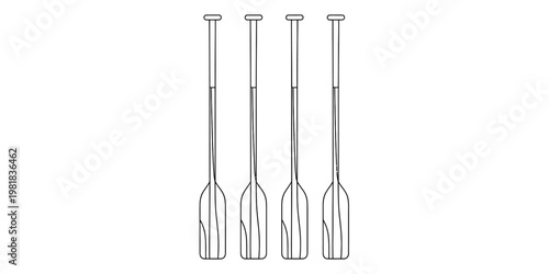 Four identical wooden boat paddles arranged in a vertical row against a clean white background