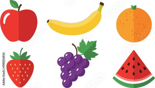 Colorful and simple illustration of five common fruits Vector