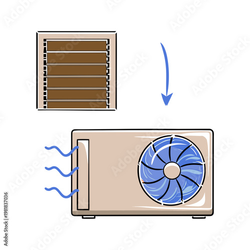 Heat pump system showing air intake and cooling process