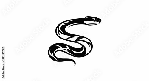 Stylized black snake coiled on a white background