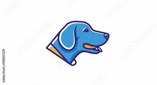Stylized blue dog head with yellow collar, profile view